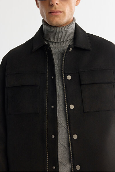 Avva Ανδρικό μαύρο κλασικό παλτό με φερμουάρ και κουμπωτό κλείσιμο στο μπροστινό μέρος, εποχιακό Comfort Fit παλτό A42Y6077