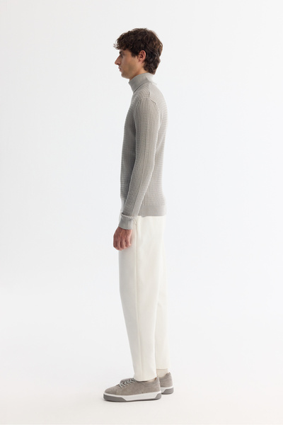 Avva Men's Grey Full Turtleneck Wool Blend Jacquard Knitwear Regular Fit Sweater A42Y5074