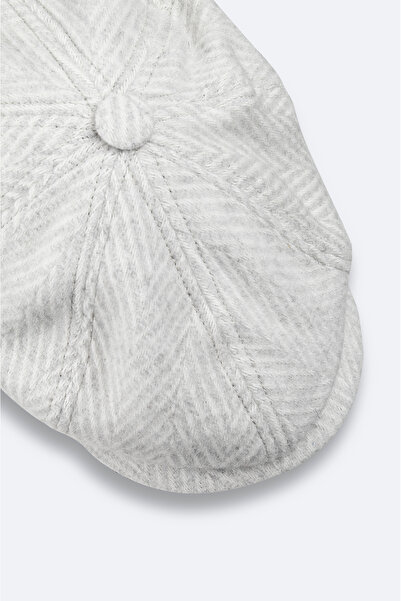 Avva Men's Ecru Wool Blend Patterned Cap Hat A42Y9280