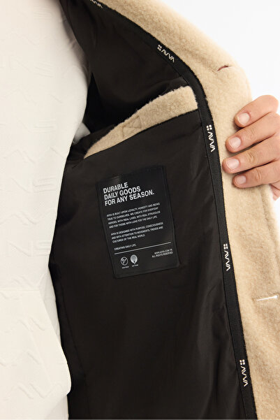 Avva Ανδρικό μπεζ κλασικό παλτό με γιακά, αντιανεμικό, με θερμόμετρο, βελούδινο Comfort Fit A42Y6085