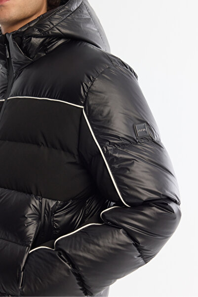 Avva Men's Black Downhill Hooded Water Repellent Windproof Goose down Ski Coat A42Y6012