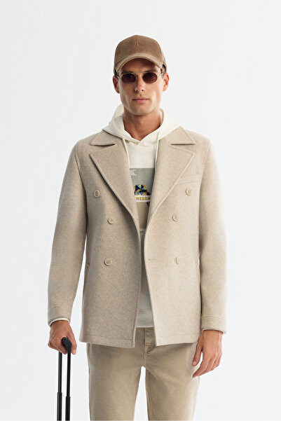Avva Erkek Bej Kruvaze Kapama Yandan Cepli Yün Karışımlı Astarlı Kaşe Comfort Fit Kaban A42Y6065