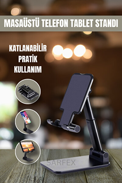 SARFEX Siyah Masaüstü Cep Telefonu Standı Katlanabilir Telefon Tutucu Akrobat