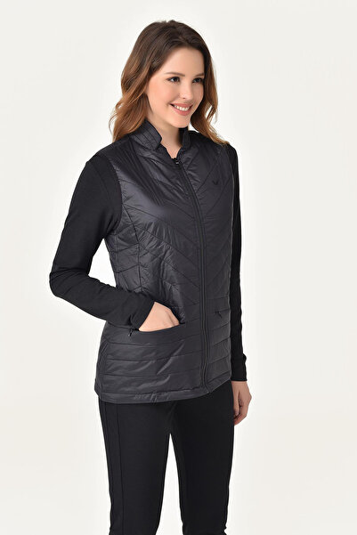 bilcee Women's Black Zero Sleeve Collared Windproof Three Seasons Vest 1267