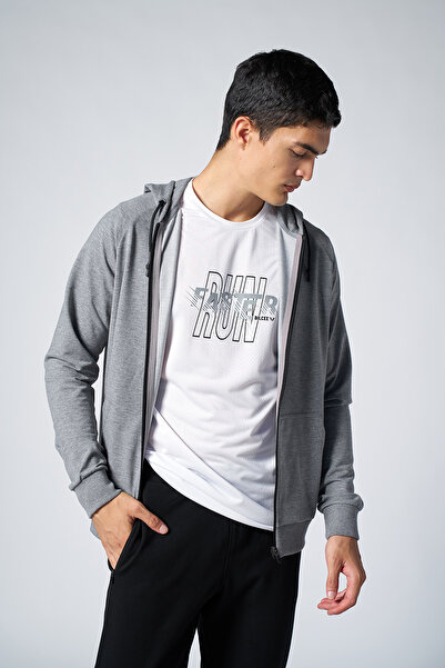 bilcee Men's Gray Hooded Kangaroo Pocket Zippered Sports Top and Bottom Tracksuit Set 8241