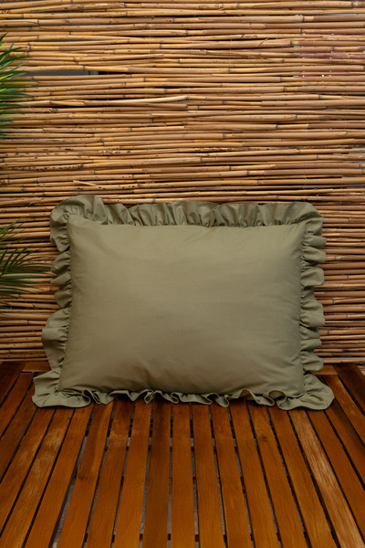 abidehanım غطاء وسادة مكشكش من القطن 100% مقاس 50×70 سم (قطعة واحدة) أخضر