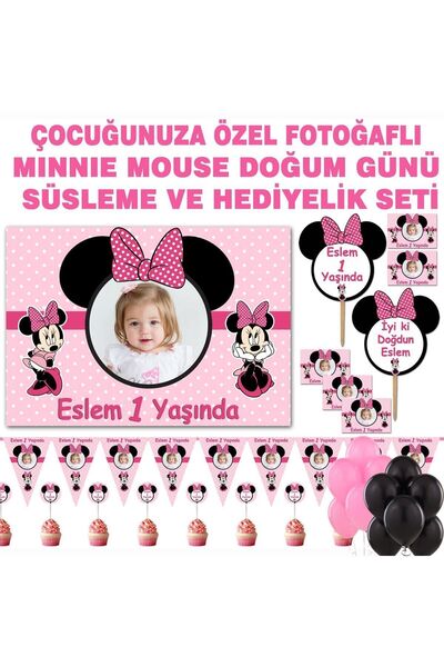 Sunligo Minnie Mouse Fotoğraflı Doğum Günü Seti Afiş, Magnet, Flama, Konuşma ...