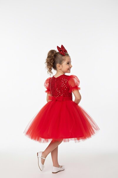 Mnk Baby&Kids Μπαλόνι μανίκι παγιέτες κοριτσίστικο φόρεμα Tutu M00751 ΚΟΚΚΙΝΟ