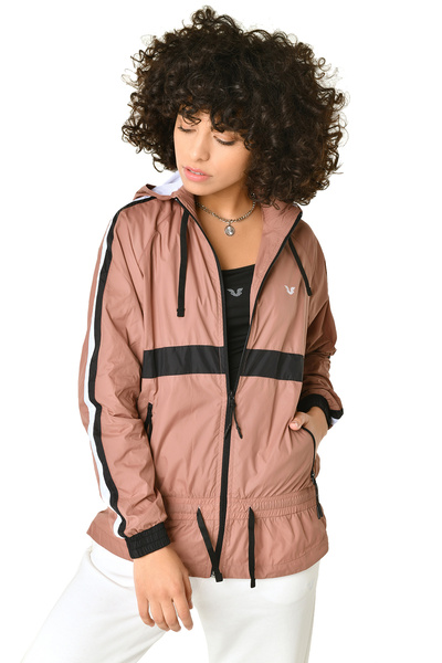 bilcee Pink Women's Sports Windbreaker - Pockets, String Zipper, Hoodie and Elastic Waist 3512