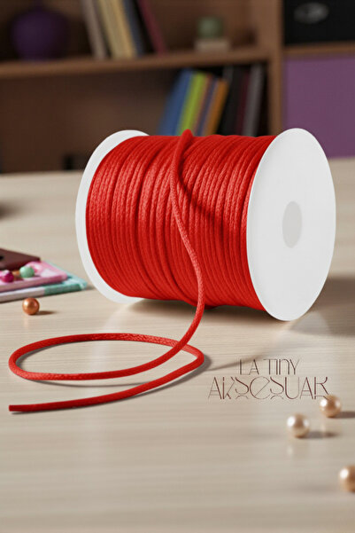 LA TINY AKSESUAR 5 Metre Kırmızı Floş Ip Naylon Saten Ip, Dostluk- Şans Dilek Bileklikleri, Kolye Takı Yapımı