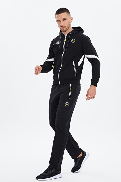 bilcee Ανδρικό σετ φόρμας με μαύρη κουκούλα με ίσιο πόδι 0696