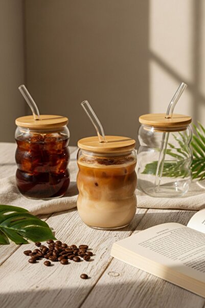 CasaPetra كوب قهوة زجاجي فقاعي مع غطاء وقش، كوب عرض بتصميم خاص