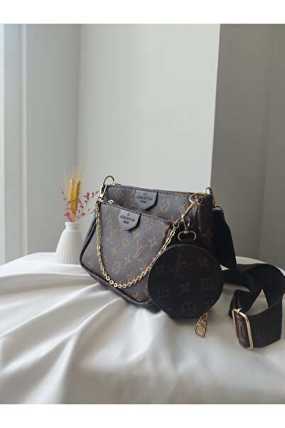 VivazzaLuxe حقيبة يد وكتف وحقيبة كروس نسائية من الجلد بنمط مختلط باللون البني الداكن مكونة من 3 قطع