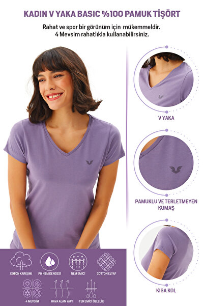 bilcee Γυναικείο μωβ κοντομάνικο μπλουζάκι με λαιμόκοψη 100% βαμβάκι 8087