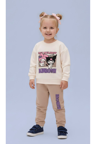 Beray Bebe Kuromi Printed Girls' Tracksuit Set – Three-Piece Hooded, 2-Piece Set, Sweatshirt + Bottom Tracksuit