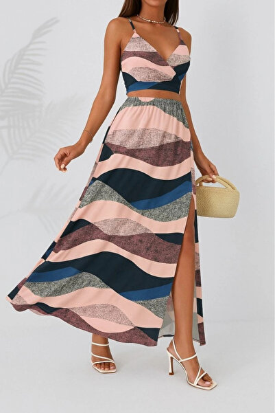 Asil Acar Home Women's Sleeveless Strap Crop Double Single Jersey Suit