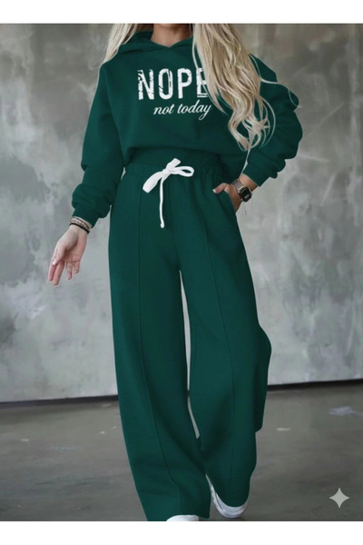 Butik    Women's Long Sleeve Nope Printed Ribbed Waist Double Suit