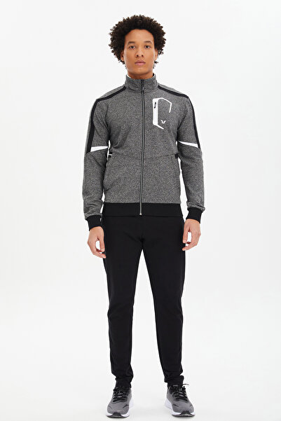 bilcee Ανδρικό σετ αθλητικής φόρμας με μαύρο χρώμα με ψηλός λαιμός τσέπες με λεπτομέρειες 0670