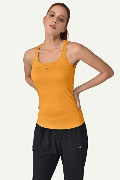 bilcee Kadın Sarı Geniş Yaka Nefes Alan Kolsuz Sporcu Antrenman Sıfır Kol Koşu Atleti Tişört 8604