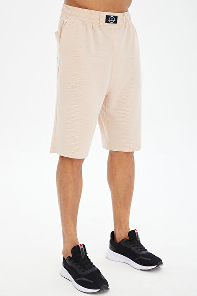 bilcee Чоловічий кремовий м'який оверсайз велосипедний комір спортивний футболка шорти комплект 0690