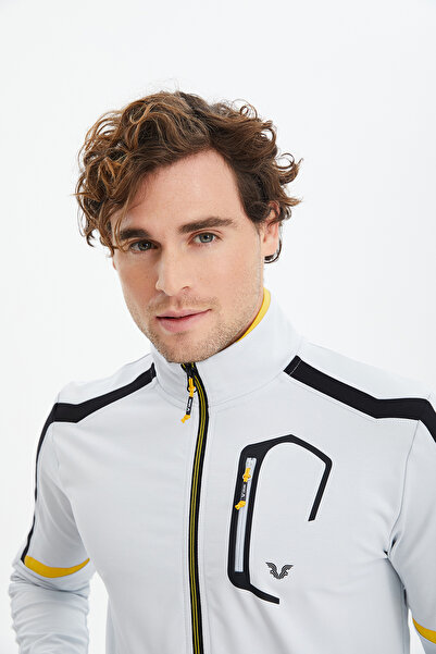 bilcee Men's Gray Straight Leg Tracksuit Set with Stand Collar and Pocket Detail 0670