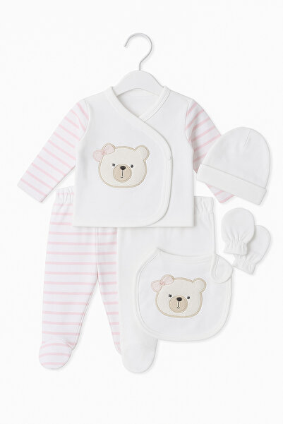 Kıvırcıkyoga Striped Bear 5-Piece Hospital Discharge Set Brown