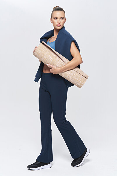 bilcee Women's Navy Blue High Waist Flare Cotton Trousers 9911