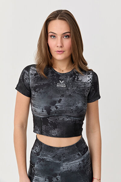 bilcee Γυναικείο γκρι Mental Soft Texture Sportsman κοντομάνικο Performance Crop 1386