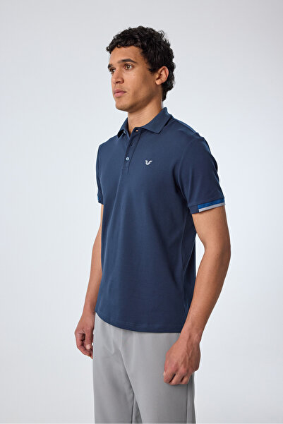 bilcee Чоловіча синя бавовняна футболка з коміром поло та короткими рукавами 9710