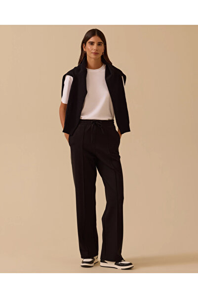 SEÇİL Faux Leather Piped Wide Leg Trousers