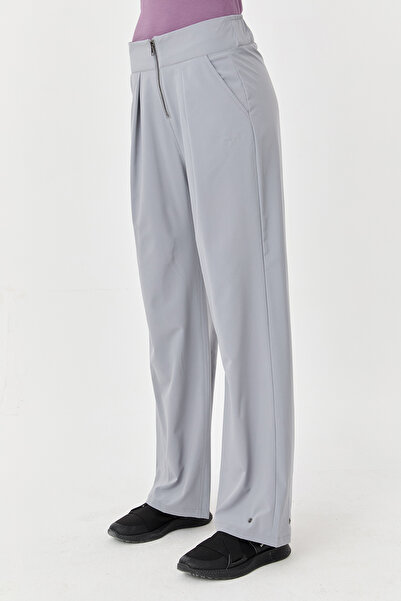 bilcee Women's Gray Thin Lycra Zippered Wide Leg Woven Lightweight Trousers 0074