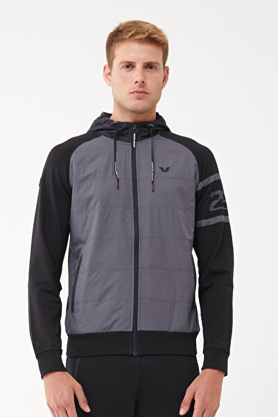 bilcee Men's Gray Cotton and Woven Hooded Knitted Tracksuit 1571