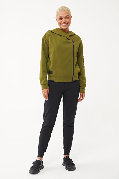 bilcee Γυναικεία φόρμα με φερμουάρ με μανίκια με κουκούλα πράσινη φόρμα 1523