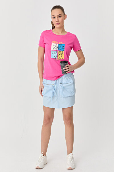 bilcee Γυναικείο μπλουζάκι με λαιμόκοψη από βαμβακερό φούξια 9749