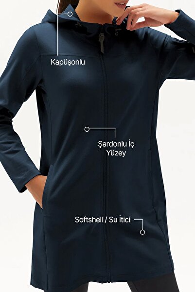 bilcee Women's Navy Blue Softshell Winter Hooded Long Sweatshirt with Fleece Inside 0457