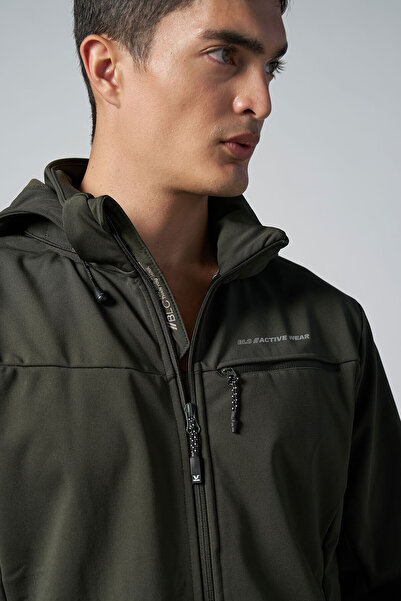 bilcee Men's Khaki Softshell Hooded Rain Waterproof Jacket 0331