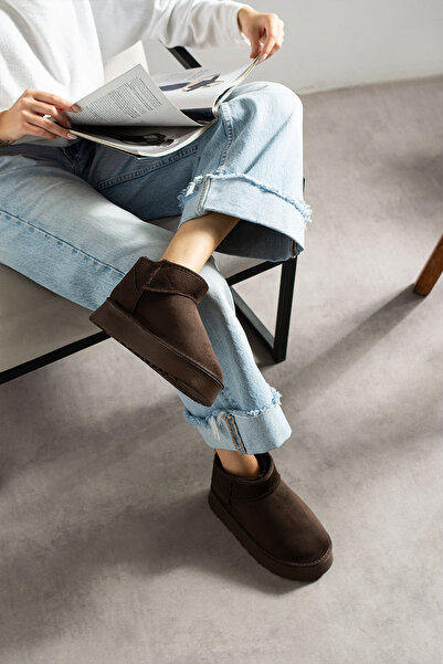 MUFUMA Acı Kahve Süet İçi Kürklü Kalın Taban Kadın Bot