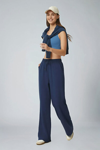 bilcee Women's Navy Blue Wide Leg Modal Sweatpants 4804