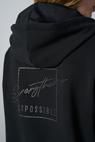 bilcee Γυναικείο μαύρο σετ αθλητικής φόρμας με μαλακή υφή με κουκούλα 4037