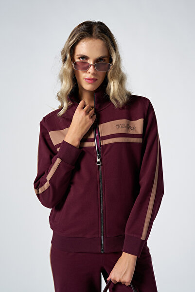 bilcee Γυναικείο Σετ Φούτερ Μόδας Βουργουνδίας με μαλακή υφή με ρίγες 4565