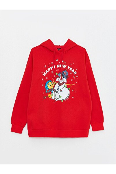 LC Waikiki Hooded Christmas Themed Sylvester and Tweety Printed Women's Sweatshirt