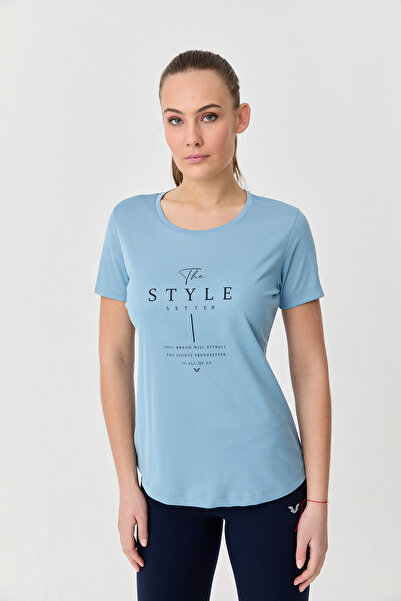 bilcee Women's Light Blue Quick Dry Lightweight Training Printed T-Shirt 0812