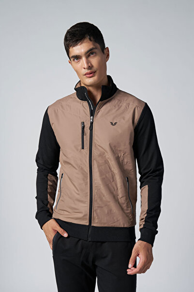 bilcee Мъжки кафяв плетен анцуг с яка стойка 1572