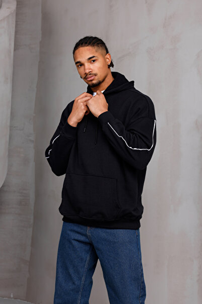 DARK MODA Φούτερ Unisex με ρίγες oversized με κουκούλα με κορδόνι και τσέπες καγκουρό