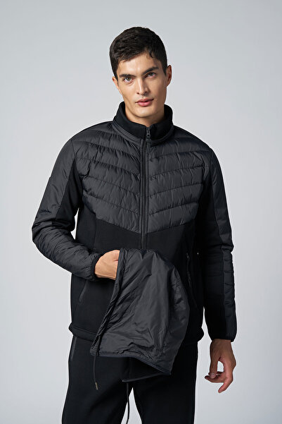 bilcee Men's Black 3 Thread Fleece Hooded Tracksuit Set 4527