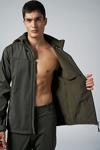 bilcee Men's Khaki Softshell Hooded Rain Waterproof Jacket 0331