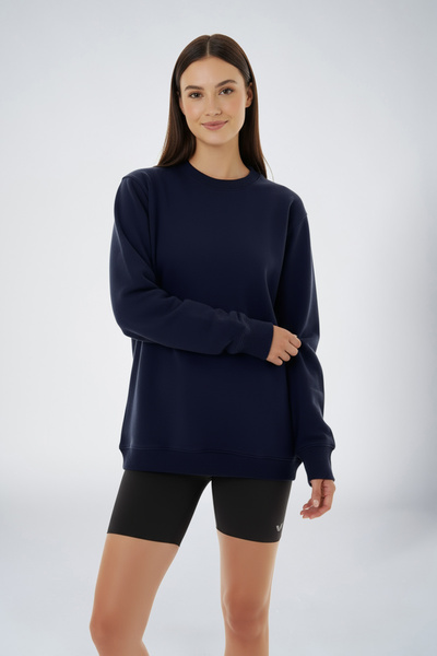 bilcee Peak Women's Navy Blue Oversize Crew Neck Basic Sweatshirt 7015