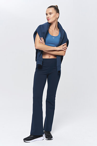 bilcee Women's Navy Blue High Waist Flare Cotton Trousers 9911