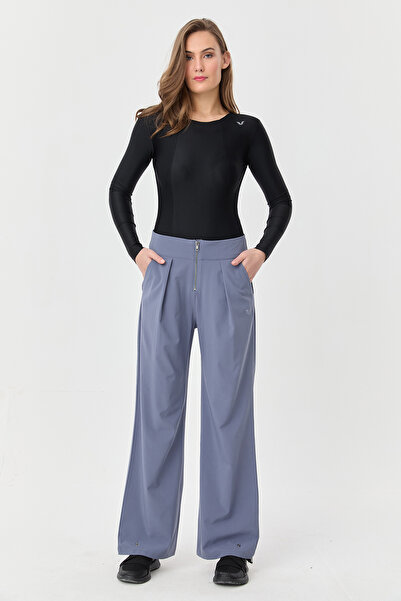 bilcee Women's Blue Thin Lycra Zippered Wide Leg Woven Lightweight Trousers 0074