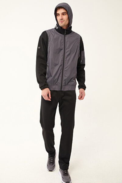 bilcee Dark Gray Men's Tracksuit Set - Hooded, Elastic Waist, Zipper and Pocket, Straight Leg 1521